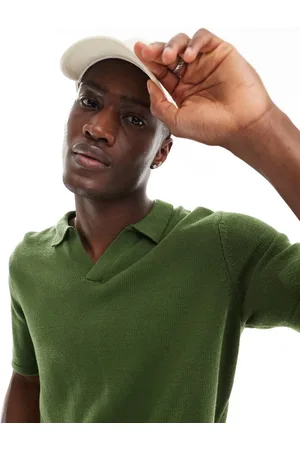 ASOS Polo in maglia di cotone di media pesantezza kaki intagliata sul collo in coordinato