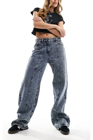 Lioness Jeans ampi blu lavaggio scuro acido a vita bassa