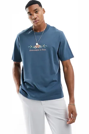 Abercrombie & Fitch T-shirt pesante scuro con logo sul petto e ricamo floreale
