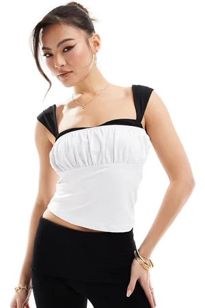 ASOS Canottiera arricciata avorio con dettaglio a contrasto