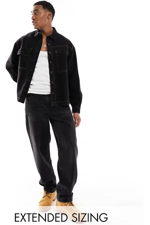 ASOS Camicia squadrata oversize nera con cuciture a contrasto e rever