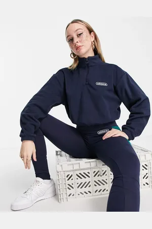 adidas Retro Luxury - Pile corto scuro con zip corta e stampa sul retro