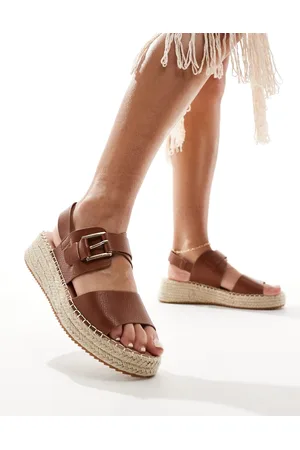 London Rebel Sandali espadrilles color cuoio flatform