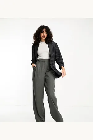 ASOS Tall - Pantaloni con doppio bottone grigi con riga