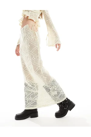 Kiss The Sky Gonna lunga a colonna color cre,a vintage con laccetti in coordinato