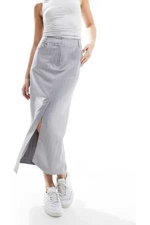 Miss Selfridge Gonna lunga sartoriale grigia gessata