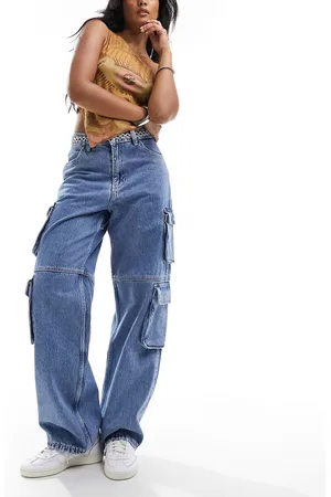 Dr Denim Donna - Jeans dritti stile cargo a vita alta vestibilità comoda lavaggio rétro