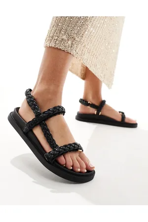 London Rebel Sandali neri con fascette intrecciate