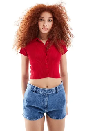 Bershka Polo in maglia sottile rossa