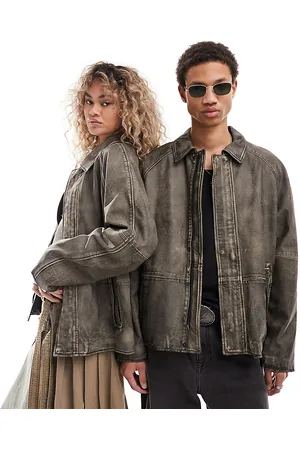 Reclaimed Giacca unisex in vera pelle slavata con zip