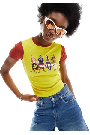 Basic Pleasure Mode T-shirt ristretta gialla con stampa "Crazy Taxi" su licenza
