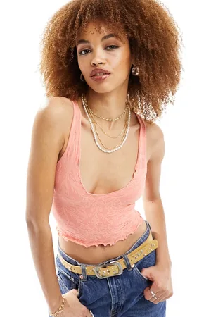 Free People Top a canottiera corta corallo bruciato con bordo ondulato