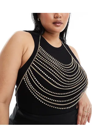 ASOS ASOS DESIGN Curve - Imbracatura dorata con design con catenine drappeggiate e cristalli