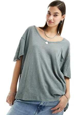 Free People T-shirt extra larga grigio kaki in tessuto fiammato