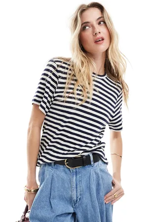 & OTHER STORIES T-shirt vestibilità comoda in misto lino a righe bianche e blu