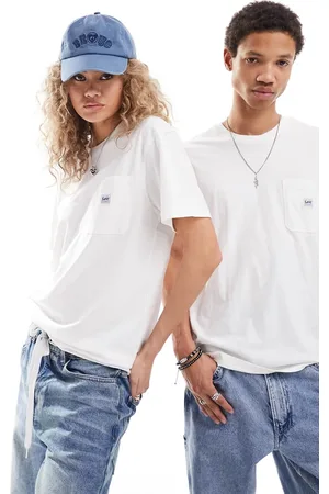 Lee T-shirt unisex comoda écru con tasca con etichetta