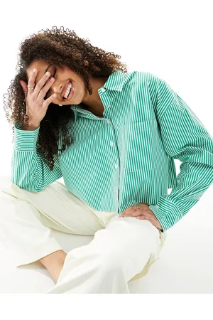 French Connection Alissa - Camicia corta a righe color verde e crema