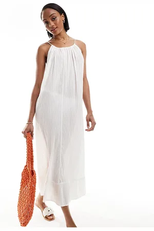 ASOS ASOS DESIGN Tall - Vestito da mare lungo in plumetis color avorio testurizzato con fondo sceso