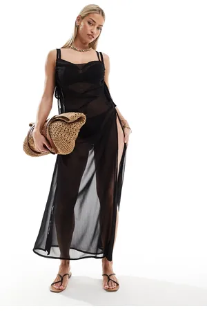 ASOS Coppe Grandi - Sarah - Vestito da mare lungo trasparente con scollo squadrato