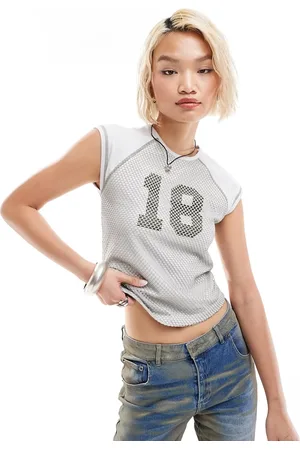 COLLUSION Airtex - T-shirt sportiva grigia con maniche raglan