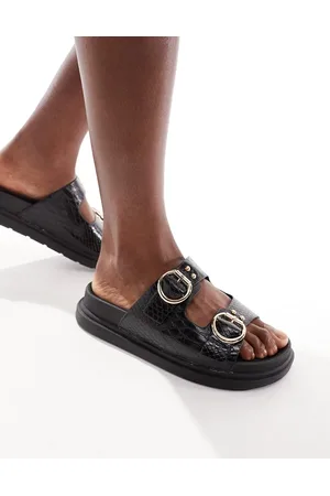 New Look Sliders nere con suola spessa e doppie fascette