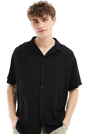 Reclaimed Camicia in viscosa nera con rever