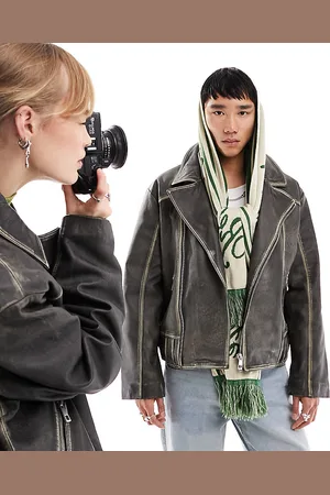 Reclaimed Giacca in pelle unisex slavata stile motociclista