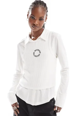 ASOS Camicia in jersey a doppio strato con canotta a coste bianca