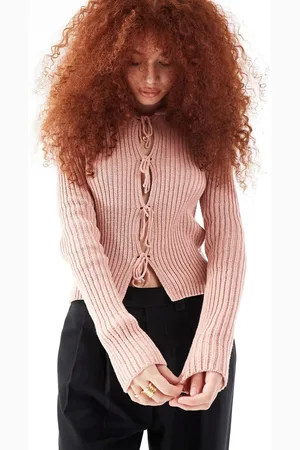ASOS Cardigan girocollo rosa con fiocchi e laccetti sul davanti