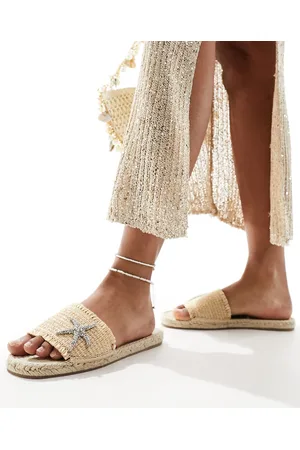 South Beach Sandali sabot stile espadrilles in rafia color crema decorati con stella marina