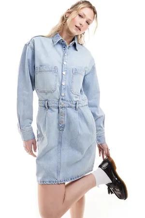 Dr Denim Dr. Denim - Teegan - Vestito di jeans corto a maniche lunghe vestibilità comoda lavaggio chiaro invecchiato