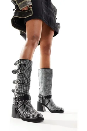 AZALEA WANG Bronson1 - Stivali neri stile biker con fibbie decorate