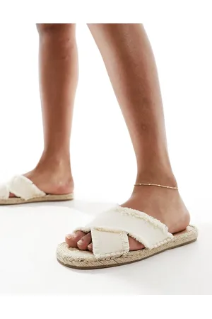 South Beach Sandali espadrilles stile sabot color crema con fascette incrociate effetto lino