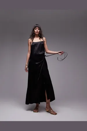 Topshop Vestito sottoveste midi premium a portafoglio con scollo squadrato