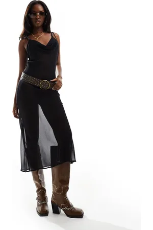 In The Style Vestito con gonna al polpaccio con scollo ad anello e spalline sottili trasparente