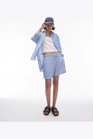 Topshop Pantaloncini da mare blu a righe in coordinato