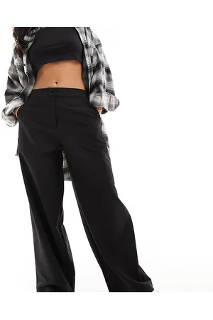 ASOS ASOS DESIGN Petite - Pantaloni dad fit neri a fondo ampio