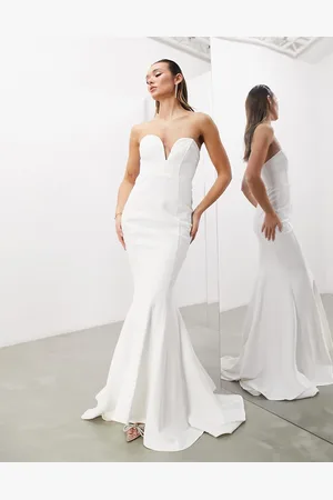 ASOS Etta - Vestito da sposa lungo a fascia sagomato in crêpe