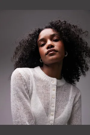 Topshop Cardigan micro in maglia trasparente color avorio