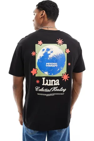 ASOS T-shirt comoda nera con stampa celestiale sul petto e sul retro