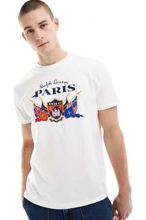 Ralph Lauren T-shirt bianca con stampa del logo a scudo e scritta "Paris"