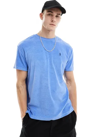 Ralph Lauren T-shirt in spugna di cotone azzurra con logo
