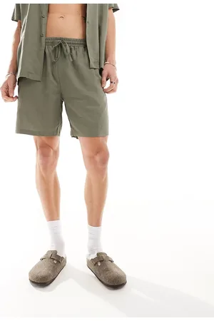 South Beach Pantaloncini da mare kaki in misto lino