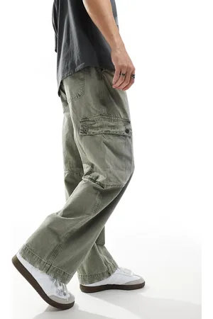 Bershka Jeans cargo larghi kaki slavato