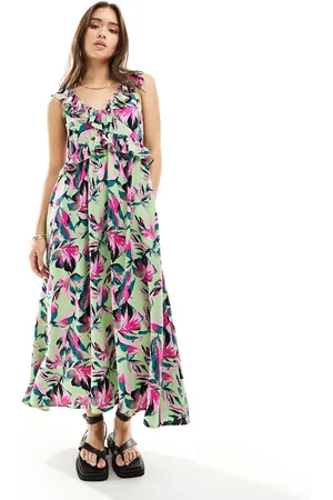 Y.A.S Vestito midi a fiori con scollo a V e volant