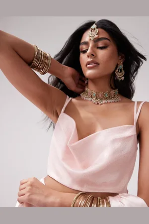 Kanya London Top con spalline sottili e scollo rotondo color cipria glitterato in coordinato