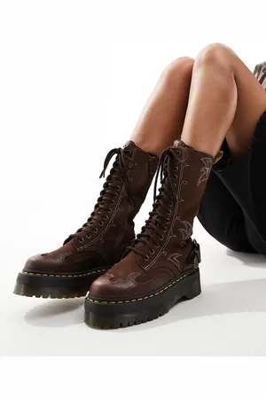 Dr. Martens Dr. Martens - Quad - Stivali stile western marroni in camoscio a 14 occhielli