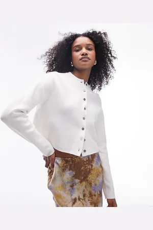 Topshop Cardigan micro in maglia compatta color avorio