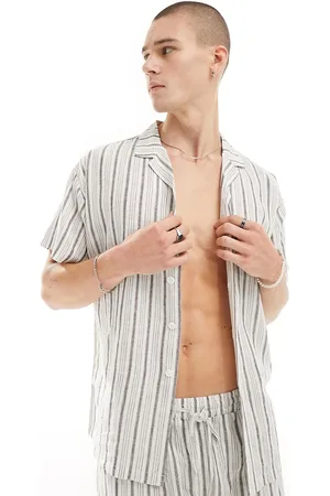 South Beach Camicia da mare in misto lino bianca a righe nere