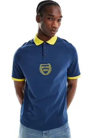Reclaimed Polo sportiva oversize navy e giallo